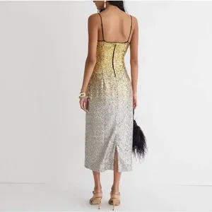FLAW J Crew Collection Gwyneth Ombre Sequin Midi Spaghetti Strap Slip Dress  00